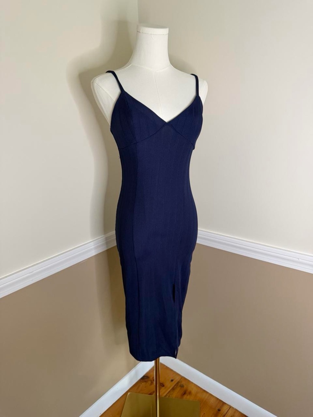 Forever 21 Navy Ribbed Spaghetti Strap Midi Dress